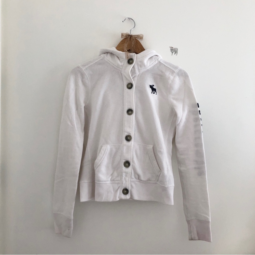 Abercrombie & Fitch White Hooded Button-Front Jacket